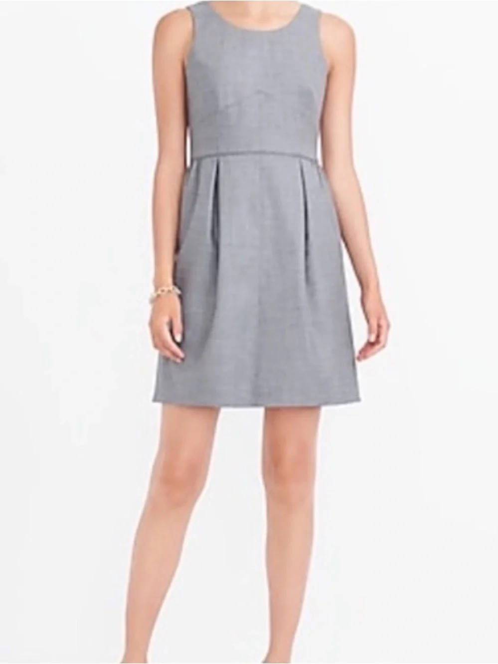 J. Crew Sleeveless Gray Pleated Midi Dress wool dress corporate